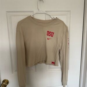 Nike Beige Cropped Long Sleeve Top with Red OSU Logo